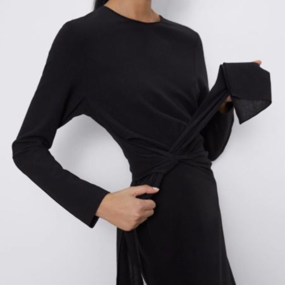 Zara Wool Tie Waist MIDI Dress